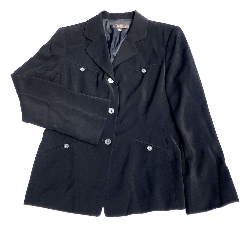Anne Klein Dress Blazer Jacket Vintage 12 Black Polyester Career Preppy